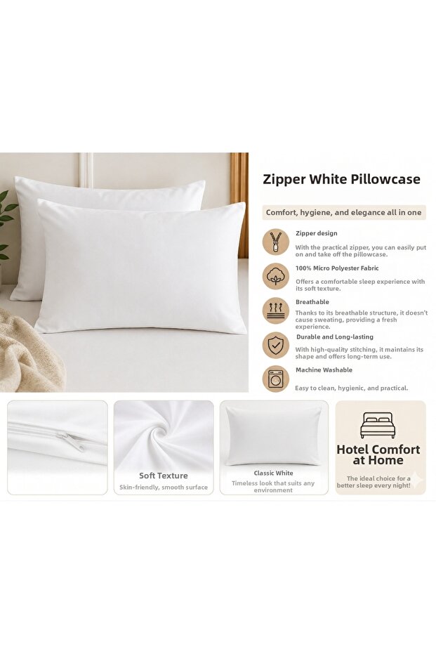 5 White 50X70 Cotton Pillow Inner Liner Covers with Zipper