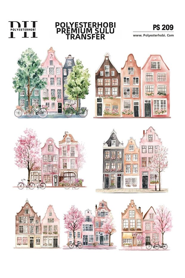 Premium Water Transfer 25X35 cm Amsterdam Houses Patterned Ps 209