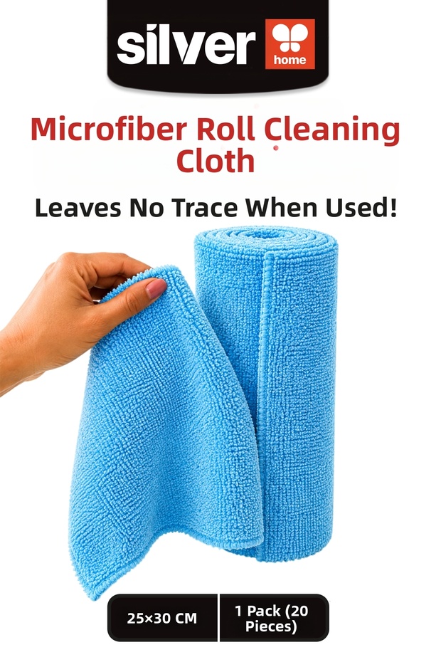 Roll of 20 Microfiber Cleaning Cloths 25X30 cm Multi-Purpose Use Quality Eco Package