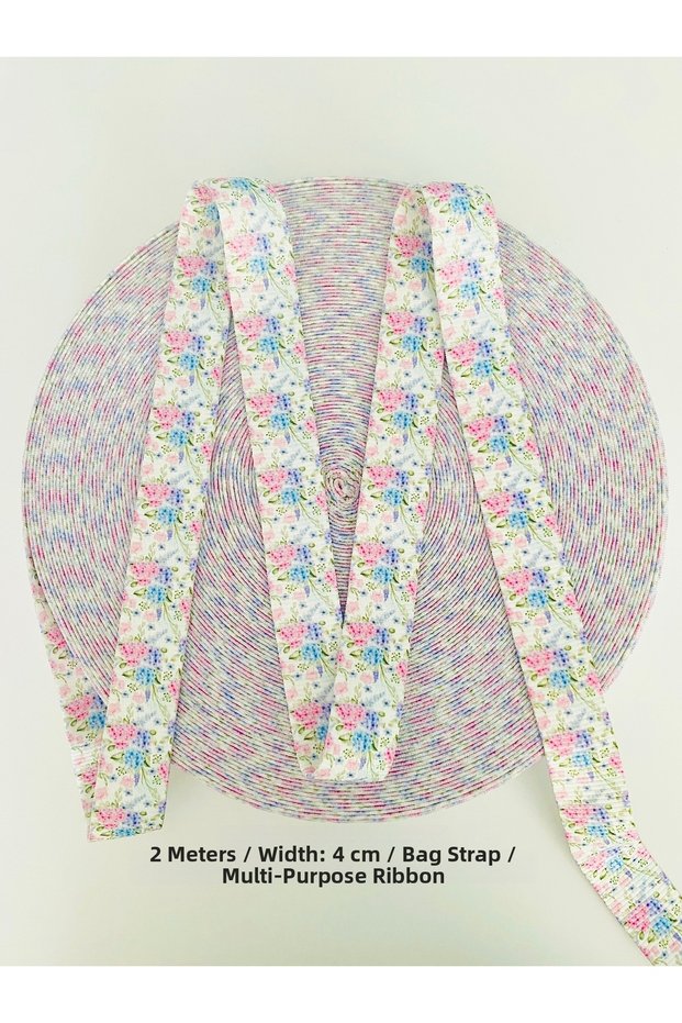 2 Meters Width 4 cm White Vintage Floral Patterned Bag Strap, Column, Belt, Multi-Purpose Ribbon