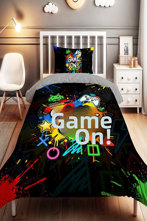 Colorful Gamer Patterned Single Baby Kids Bedding Set
