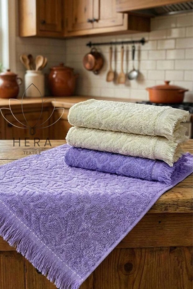 Purple-White 4-Piece 30X50 cm Hand and Face Towel Set Kitchen Towels