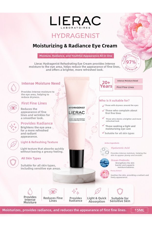 Hydragenist Rehydrating Eye Care Moisturizing and Brightening Eye Cream 15 ml