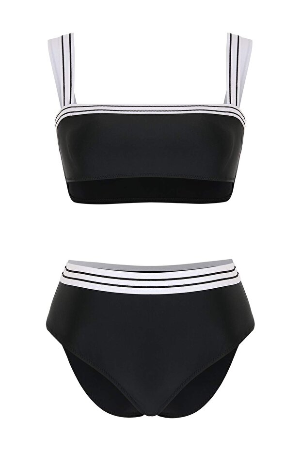 Renk Bloklu Biyeli Bralette Kaplı Yüksek Bel Regular Bikini Takımı TBESS26BT00204 - 4