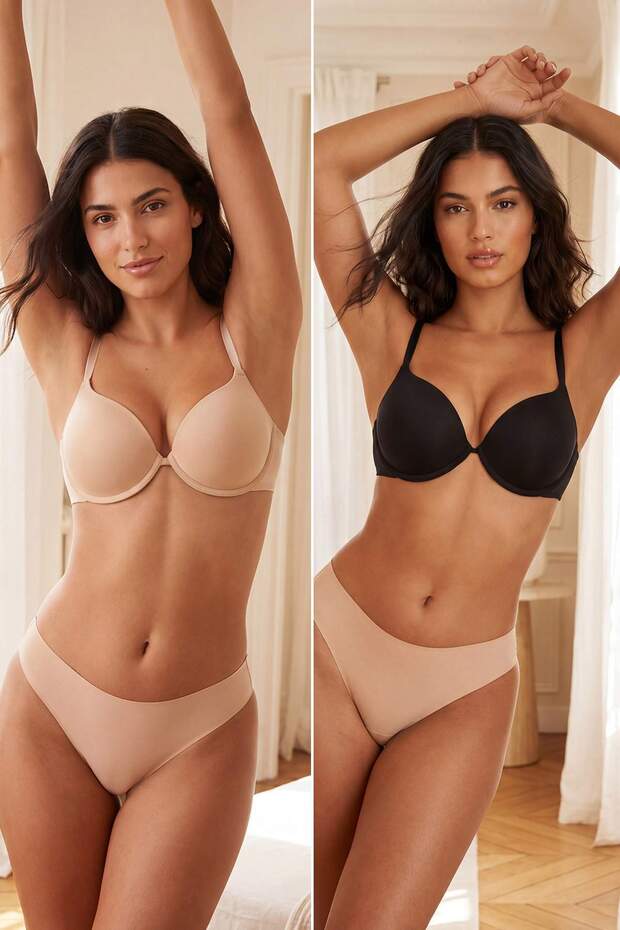 Siyah-Ten 2'li Paket Micro Push Up T-Shirt Bra Örme Sütyen THMAW26SU00008 - 1