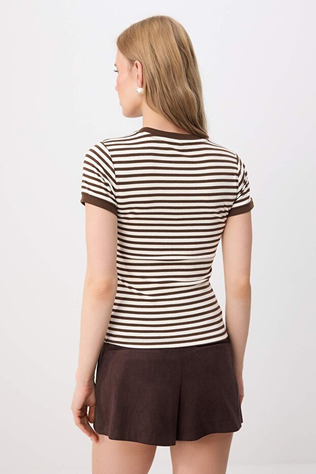 Çok Renkli Çizgili Fitted/Vücuda Oturan Yumuşak Esnek Örme Bluz TWOSS24BZ00296 - 4