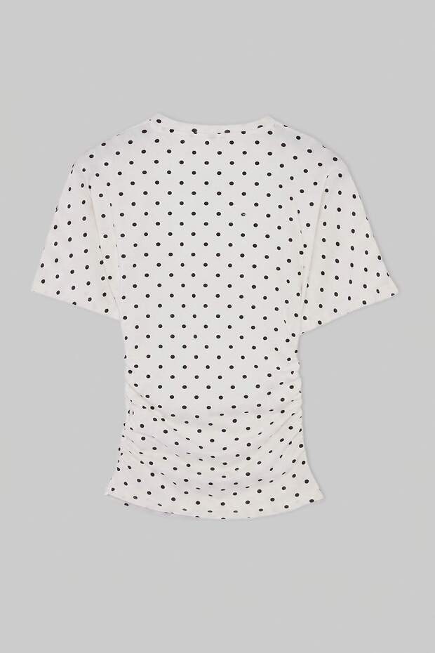 Çok Renkli Fitted Bisiklet Yaka Puantiyeli Kısa Büzgülü Pamuklu Esnek Örme T-Shirt TWOSS26TS00052 - 7