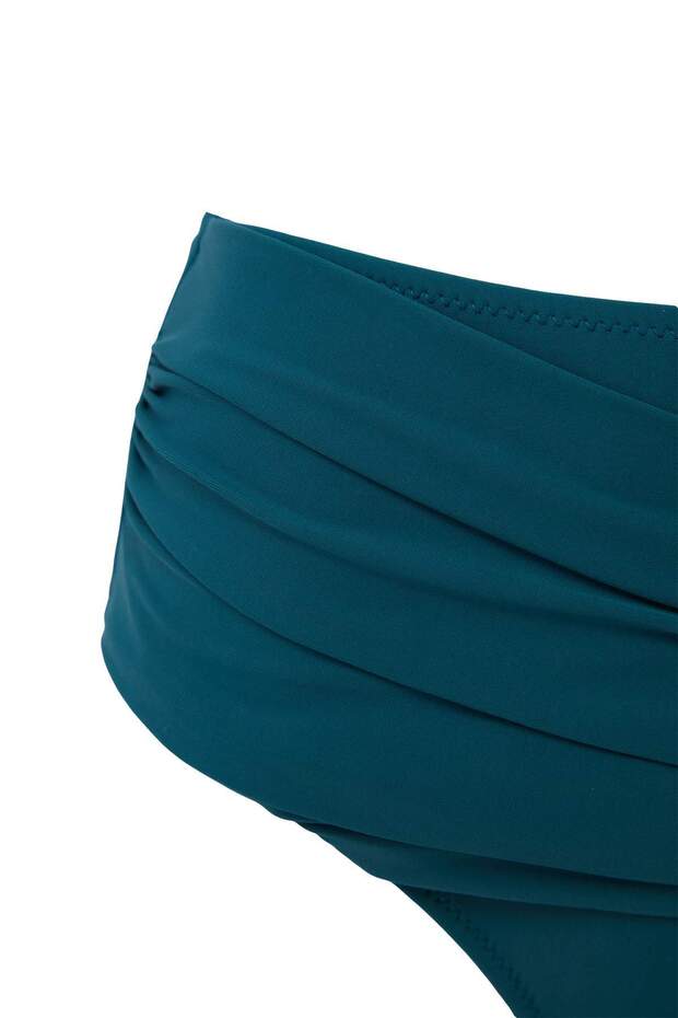 Petrol Yüksek Bel Drapeli Regular Bikini Altı TBESS25BA00001 - 5