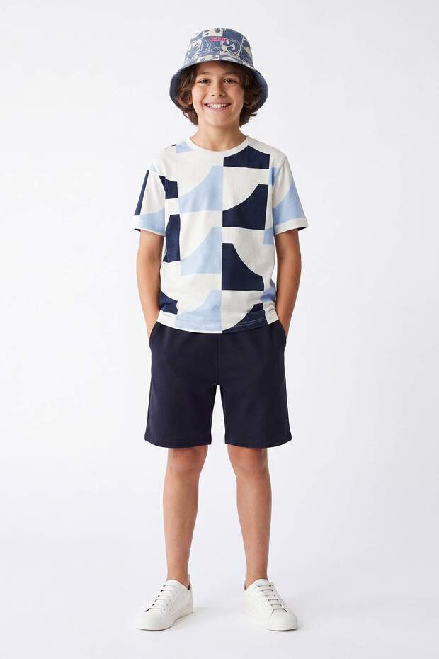 Blue Geometric Knitted Top and Bottom Set Tkdss26Au00078