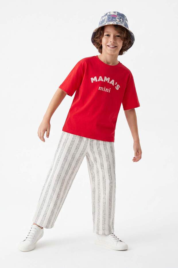 Ekru-Kırmızı 2'li Baskılı Unisex Örme T-Shirt TKDSS26TS00069 - 2