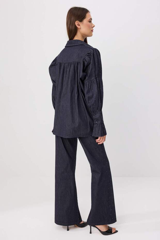 Koyu Mavi Taşlı Gömlek Pantolon Denim Alt - Üst Takım TWOSS26AU00270 - 4