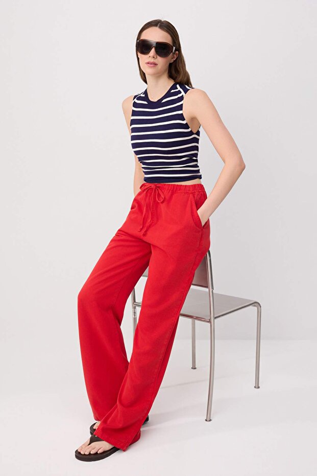 Kırmızı More Sustainable %100 Tencel™ Beli Lastikli Yüksek Bel Jeans TWOSS24JE00203 - 2