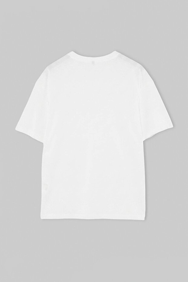 Kırmızı - Beyaz Oversize/Rahat Kesim %100 Pamuk T-Shirt TMNSS24TS00038 - 9