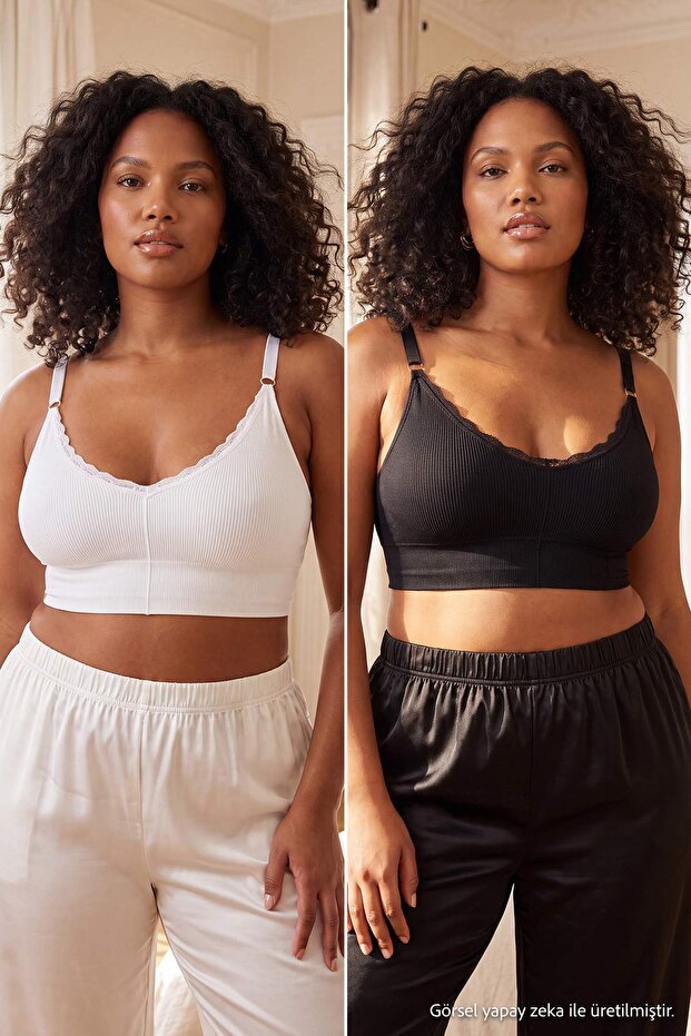 Çok Renkli 2li Seamless/Dikişsiz Dantel Detaylı Kapsız Askılı Bralette Sütyen TBBSS26CW00018 - 1