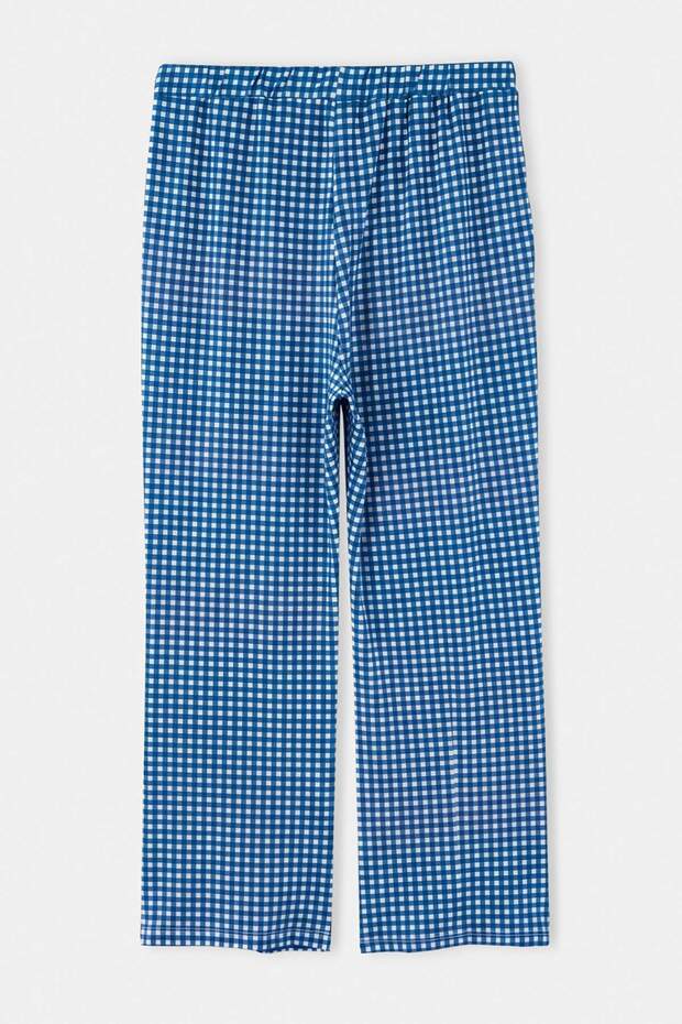 Lacivert Kareli/Puantiyeli 2'li Paket Örme Büyük Beden Pijama Altı TBBAW27IA00004 - 7