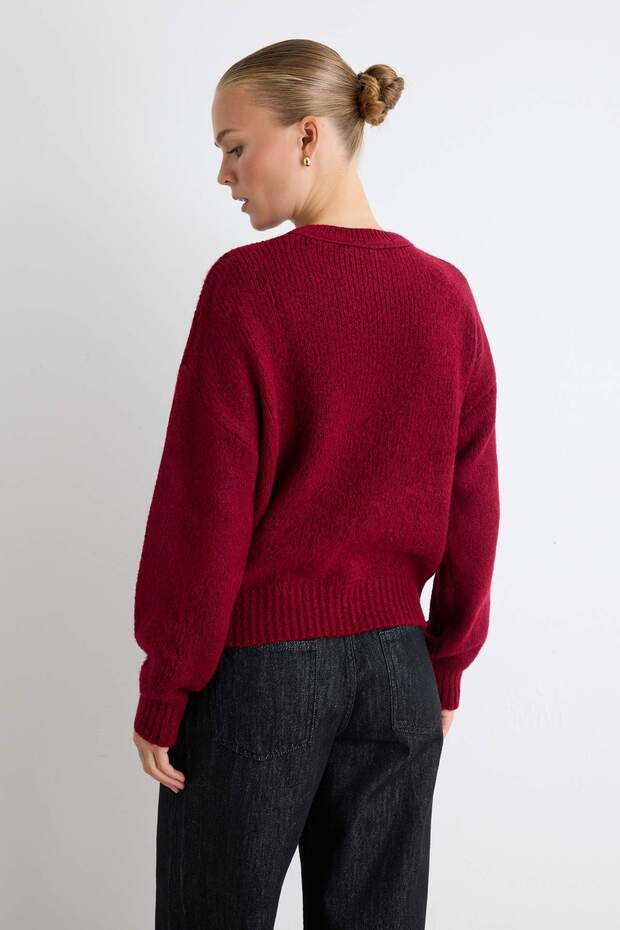 Bordo Geniş Kalıp Yumuşak Dokulu Basic Triko Kazak TWOAW23KZ00185 - 5