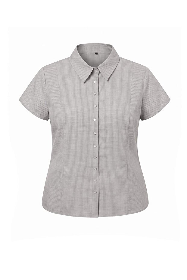 White Striped Short-Sleeved Woven Plus Size Shirt Tbbaw27Ax00016