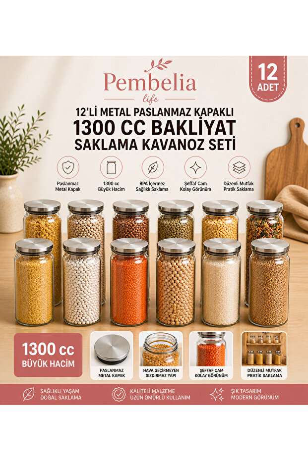12 Pieces 1300 ml Vacuum Glass Container with Metal Lid for Food Storage Jar Storage Container