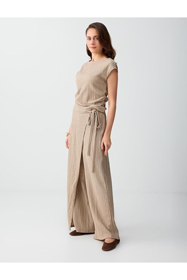 Mink Normal Waist Regular Leg Striped Long Knitted Trousers