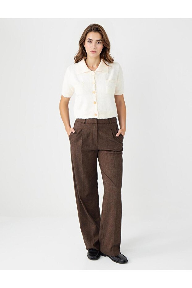 Bitter Brown Wide Leg Regular Waist Long Woven Trousers