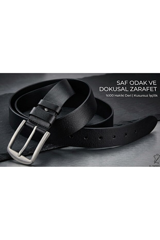 Gutiero %100 hakiki deri 4 Cm Siyah Erkek Kemer