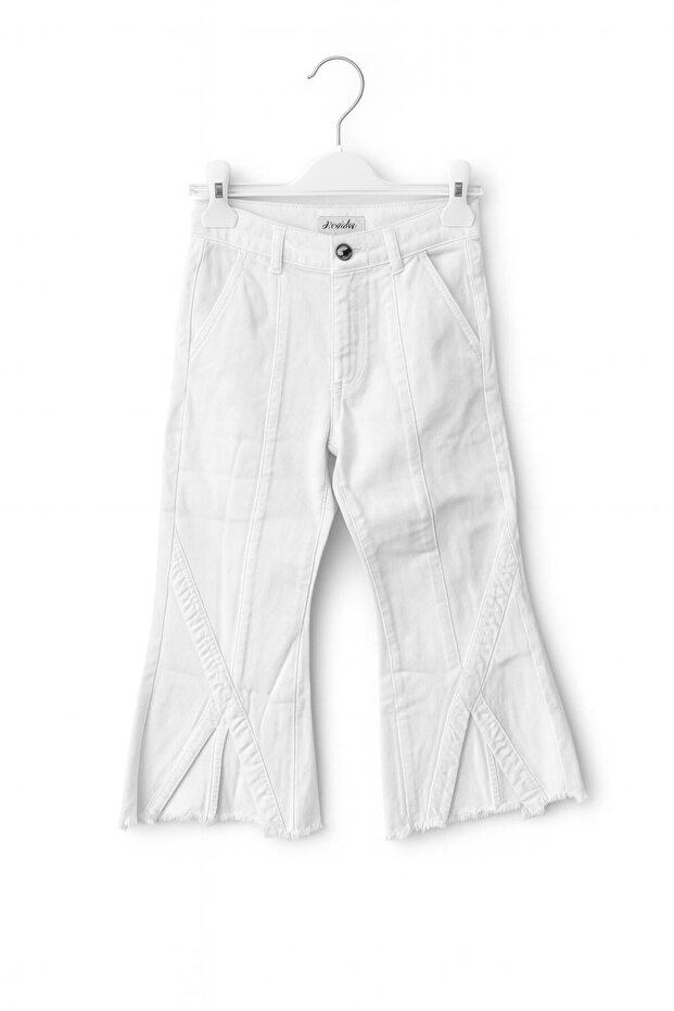 Girl's Stitched Detailed V-Cut Trousers 3-8 Years White