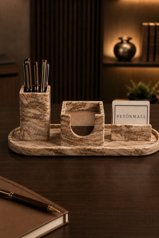 Concrete Office Desktop Organizer 4 Piece Pen Holder Business Card Holder Note Holder Desk Set