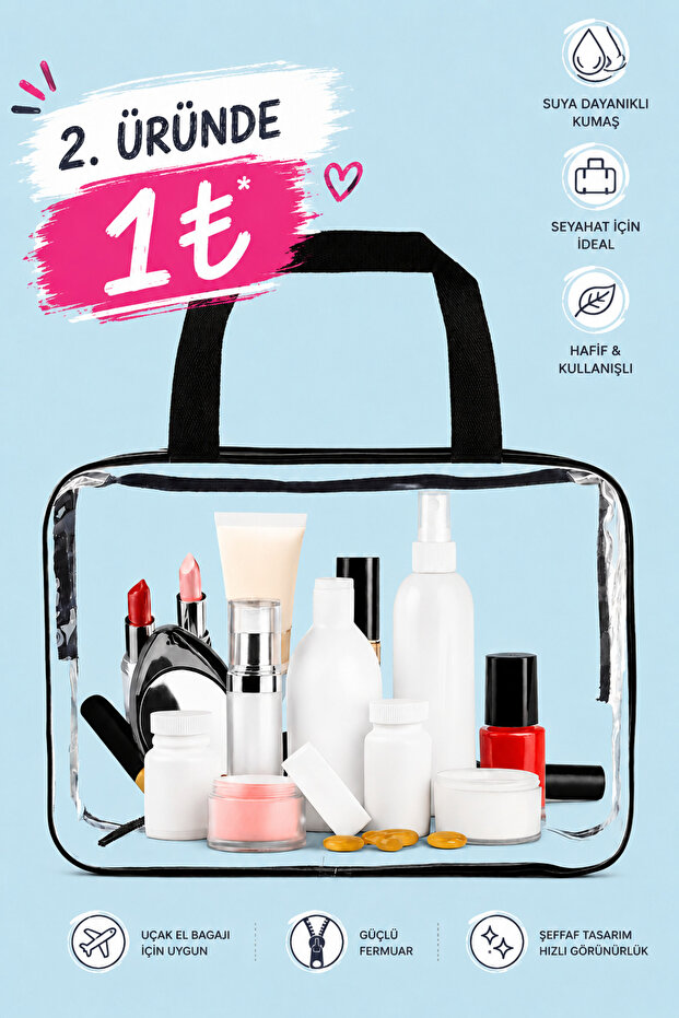 Vacation, Beach, Cosmetics, Make-up Care Bag Set, Transparent Waterproof 1 Piece Large Size