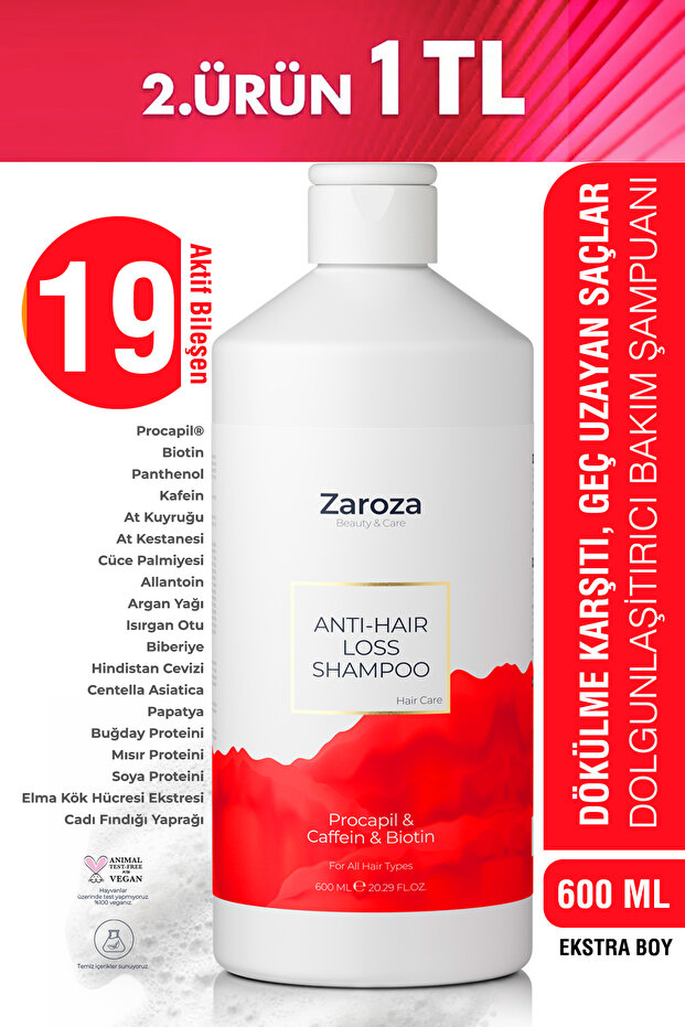 ZAROZA Saç Dökülme Karşıtı Hızlı Uzamaya Yardımcı Güçlendirici Procapil Biotin Şampuan 600ml Erkek Kadın