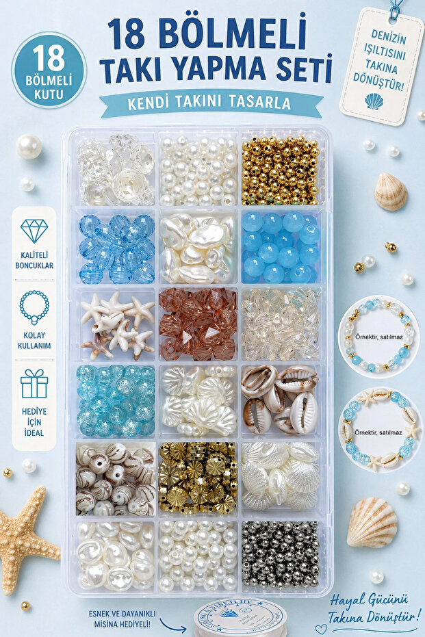 By MO Accessories Yaz Sezonu İnci Deniz Yıldızı Deniz Kabuğu Cam Boncuklarla Takı Yapma Hobi Set