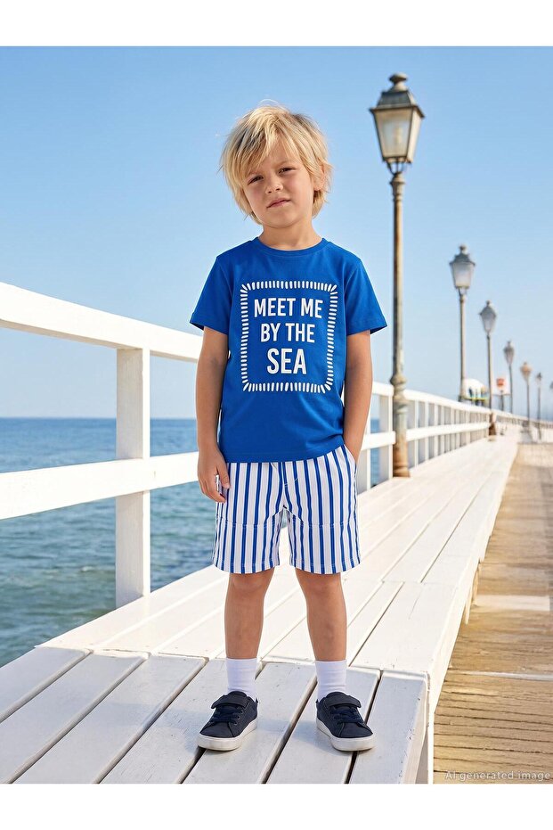 Meet My by the Sea Printed 2-Piece Set for Ages 3-9 - Blue