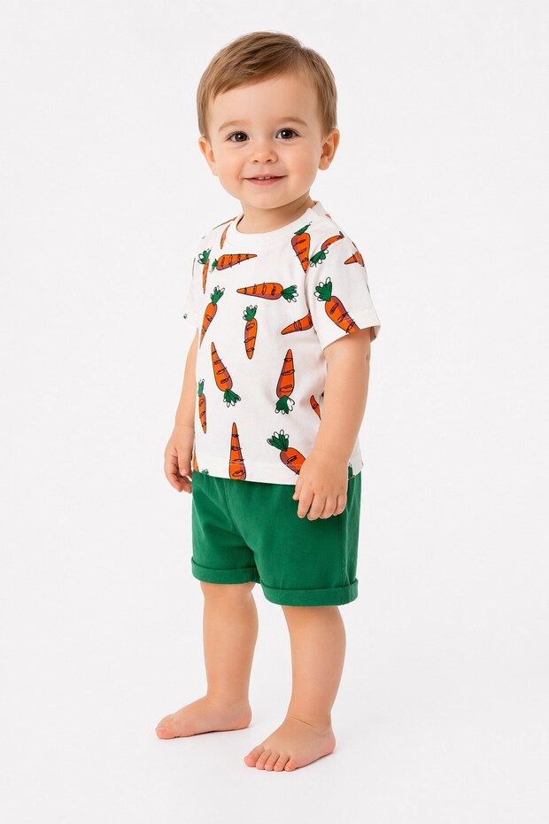 Baby boy carrot patterned short sleeve t-shirt shorts 2-piece summer set top and bottom set 3-6-9-12 months