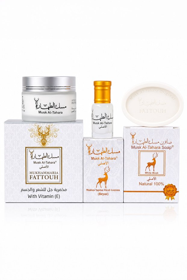 3-Piece WHITE musk set, musk 6 ml, soap 50 g, glass Mahmariya 50 g