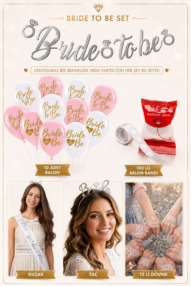 Bride to Be Set Bachelorette Party Decorations Banner Balloon Crown Sash Tattoo Set