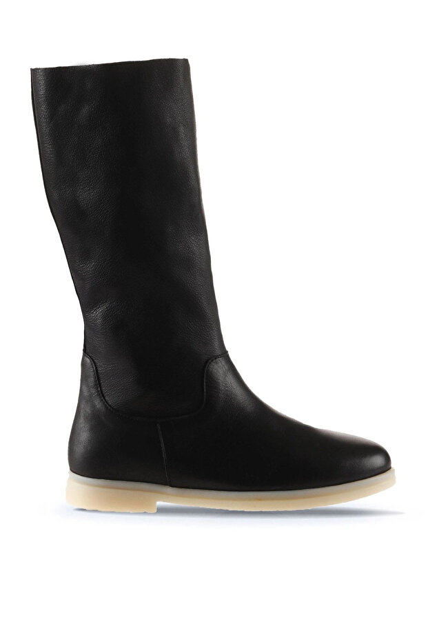 Black Leather Women's Flat Boots 01Wt3306