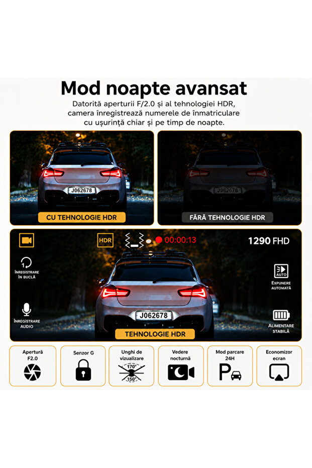 Cameră auto DVR triplu Road Team Pro - 7