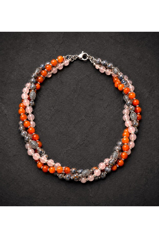 Agate Jasper Ceyt Separable Three Row Necklace for Evil Eye Protection Chakra Balancing and Self-Confidence