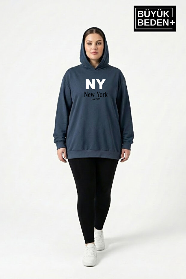 Women's Plus Size Hooded Ny Newyork Printed Thin Swatshirt Spr26Bswk957-15