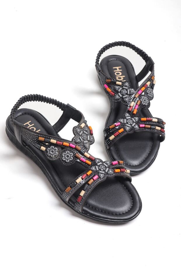 Beaded Stone Comfort Daily Stone Women's Sandals with Elastic Back