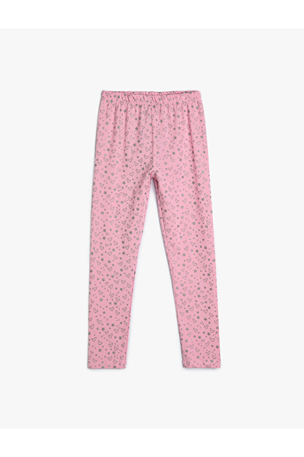 Heart-Shaped Glittery Leggings with Elastic Waist in Cotton