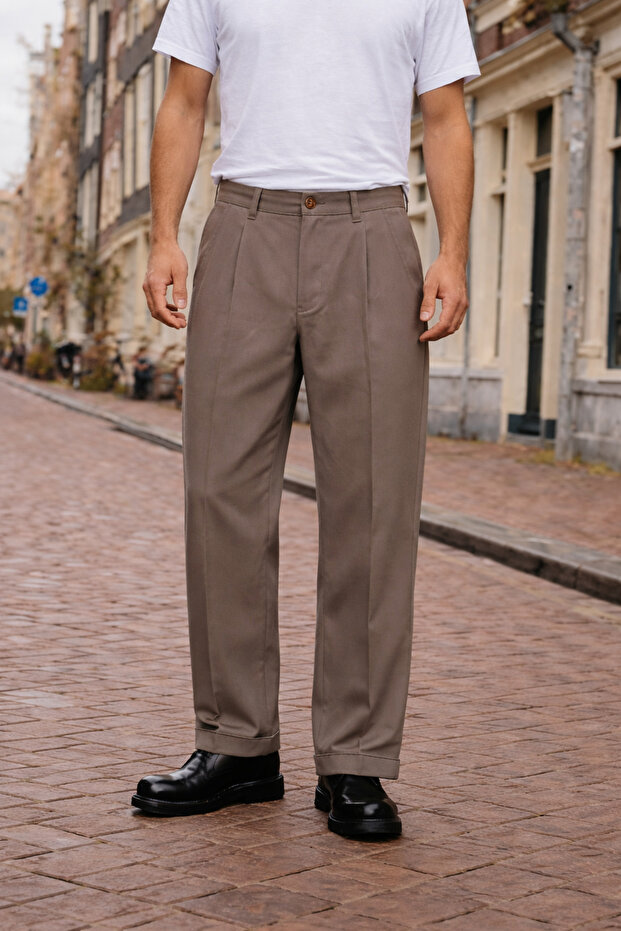 Men's Daily Basic Cotton Brown Fabric Trousers