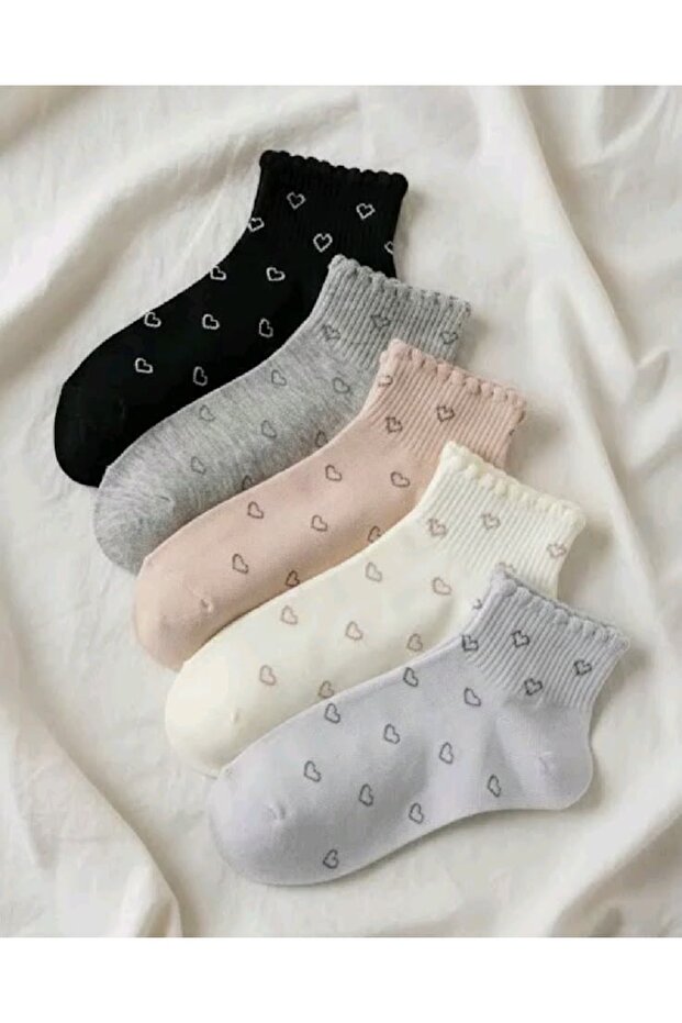 8' Heart Patterned Booties Socks Set with Rubber Detail - 5