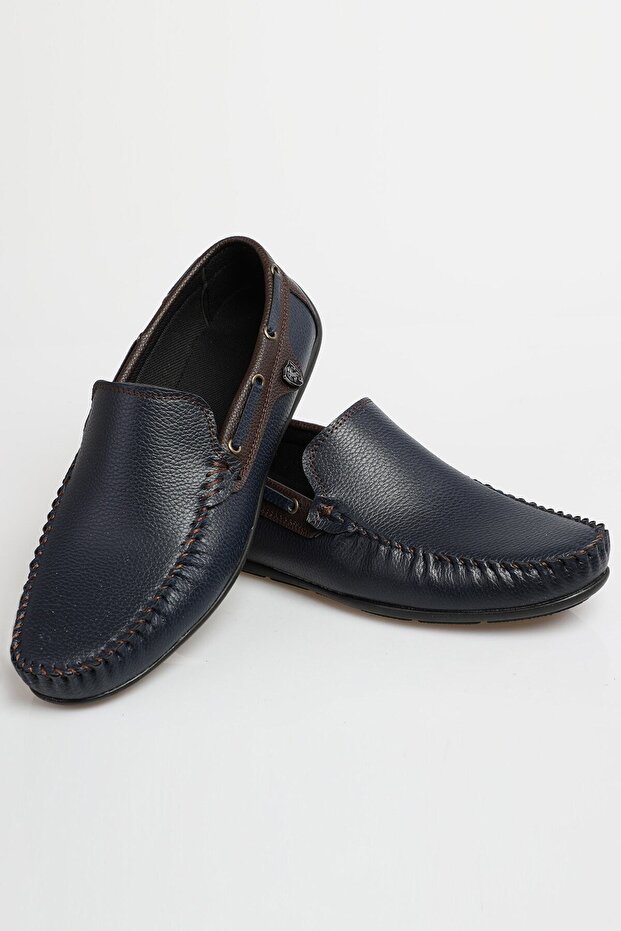 Men's Navy Blue Brown Rog Loafer Shoes