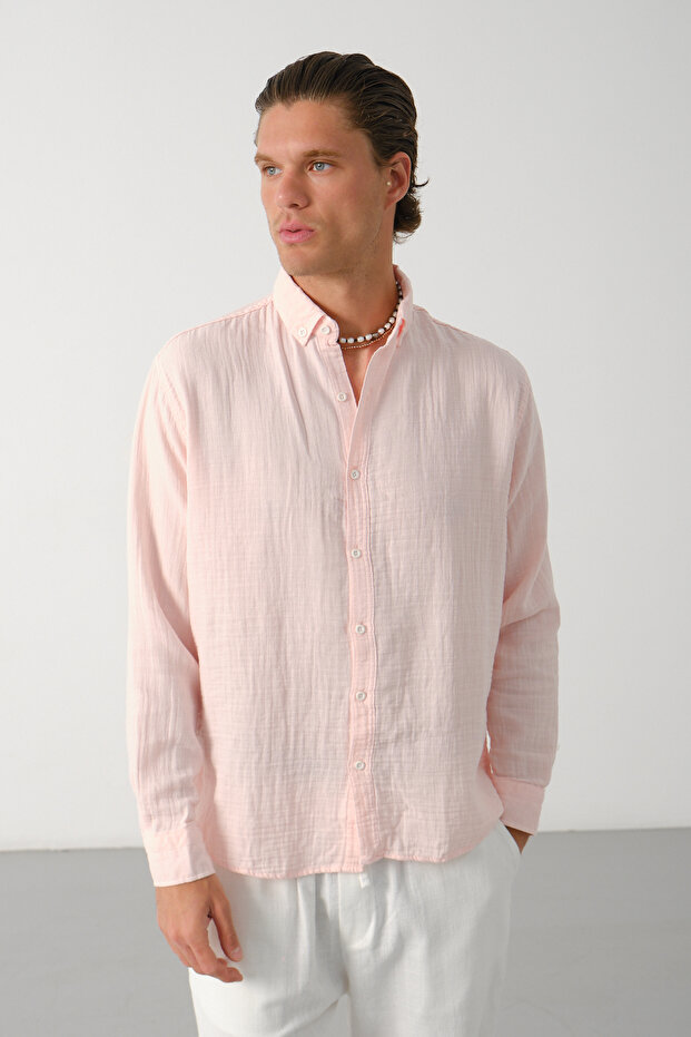 Men's Breathable Muslin Fabric 100% Cotton Washable Pocketless Shirt