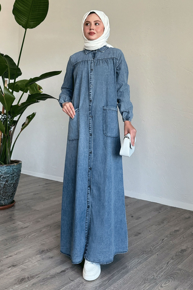 Mayra Robe Pocketed Denim Dress - Ice Blue