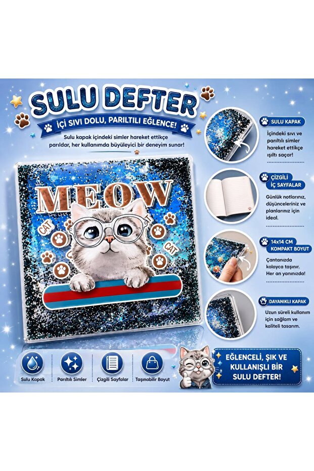 دفتر ملاحظات MEOW SILVERY WATERY