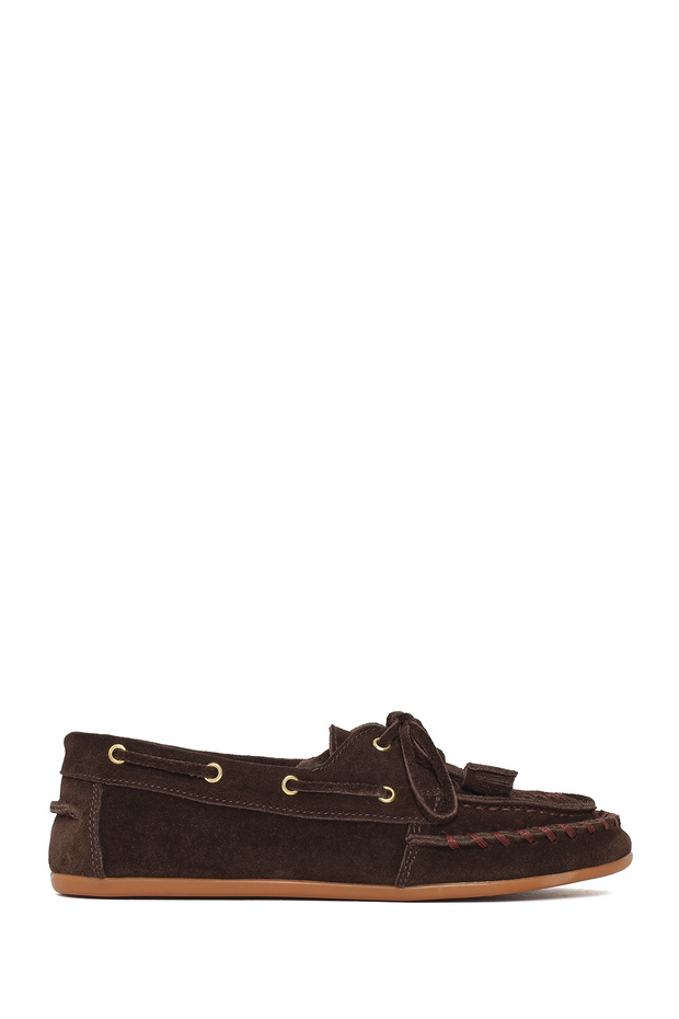 Women's Brown Tasseled Suede Leather Loafer 26Pfd221210