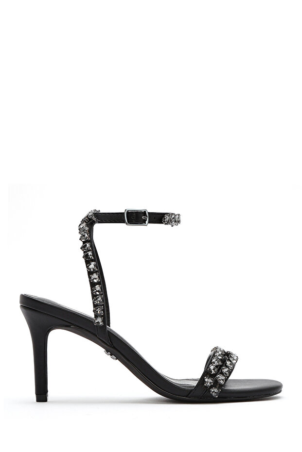 Women's Black Ankle Buckle Stone Thin Heeled Shoes Sandals 25Sfd443914