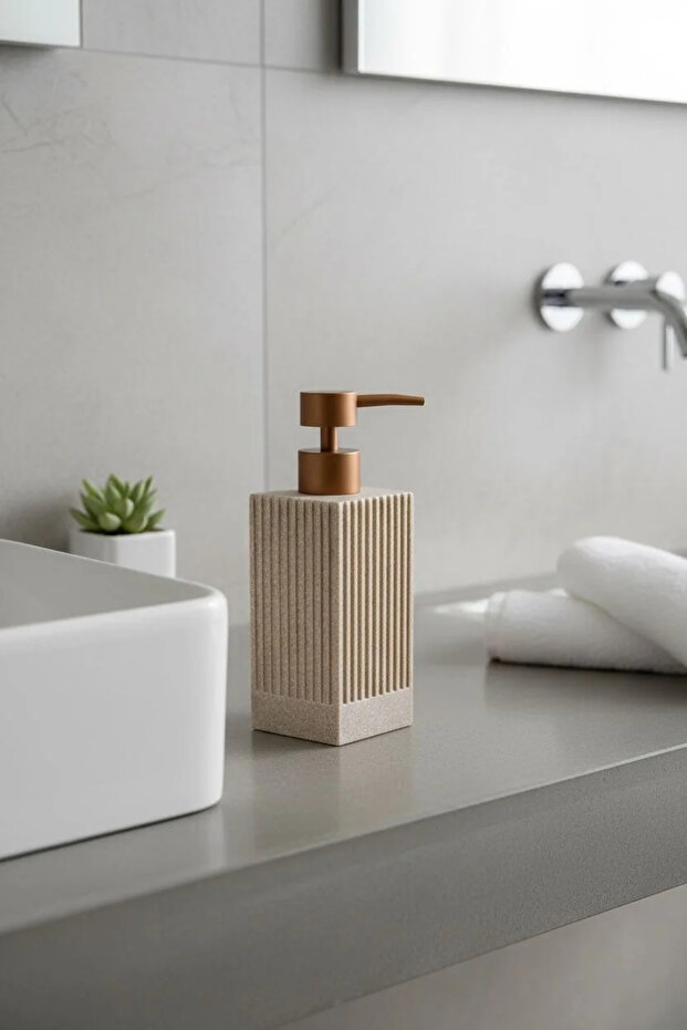 Acar Striped Stone Look Liquid Soap Dispenser | Decorative Bathroom and Kitchen Soap Dispenser 20X7