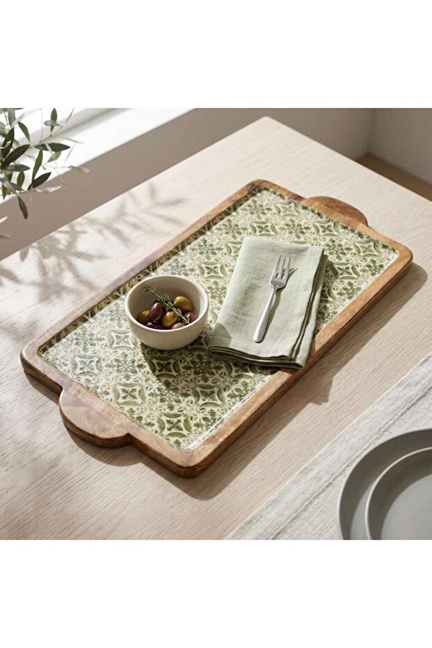 Mangifera Mango Wooden Serving Platter 50x21.5x2cm -green & Natural